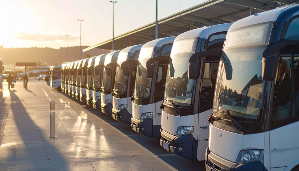 Spanien – Pauschalreisen: neutrale transfer-busse am flughafen