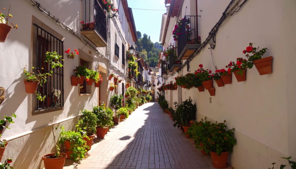 Spanien Reiseblog: Detail einer ruhigen Altstadtgasse mit Kacheln und Pflanzen