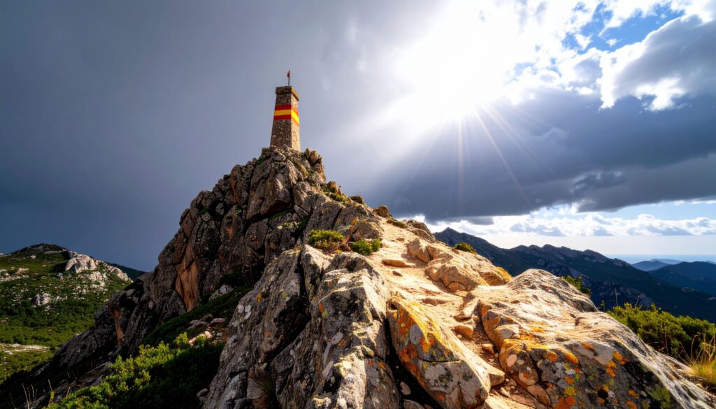 Markante natürliche Landmarke bzw. Gipfelmarkierung in Spanien mit sichtbaren Trail-Details