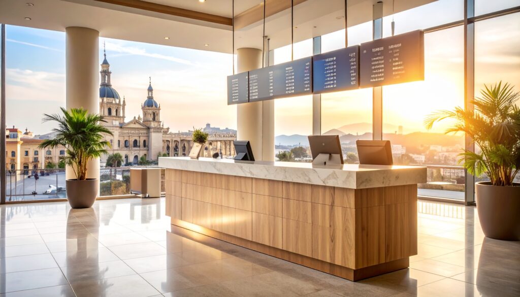 Spanien – Pauschalreisen: tele-detail einer hotelrezeption